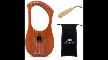AKLOT Lyre Harp, 7 Metal String Bone Saddle Mahogany Lye Harp with Tuning Wrench and Black Gig Bag