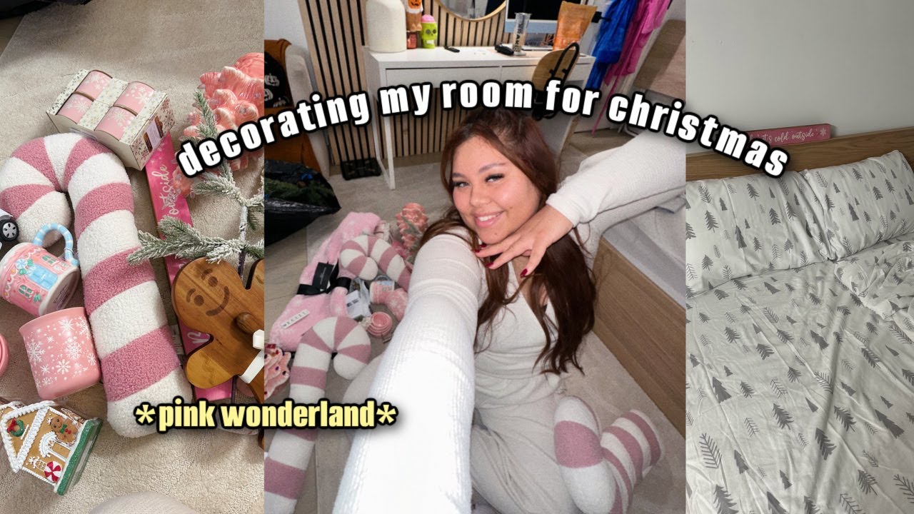 Decorating my room Pink Wonderland theme 4 Christmas + I FOUND THE CANDY CANE PILLOWS (Haul + Vlog)
