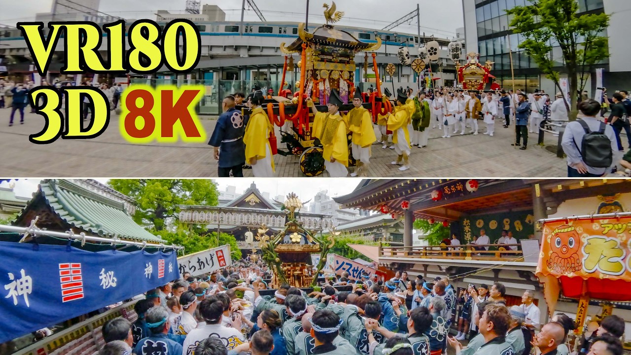 8K 3D VR180 ] 湯島天満宮 天神祭・神幸祭（本宮神輿＆鳳輦）＆町会