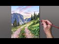 Acrylic Painting Sunlit Path Mountain Landscape