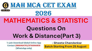 MAH MCA CET Exam 2026| Mathematics& statistic |Work &Distance Questions| By ShwetaChandankar