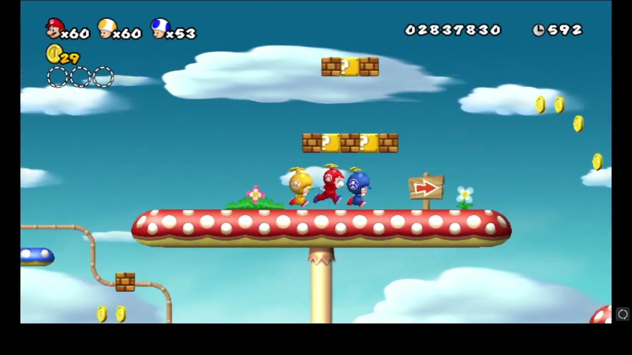 new super mario bros wii world 7 complete (3 players but they are synchronized)