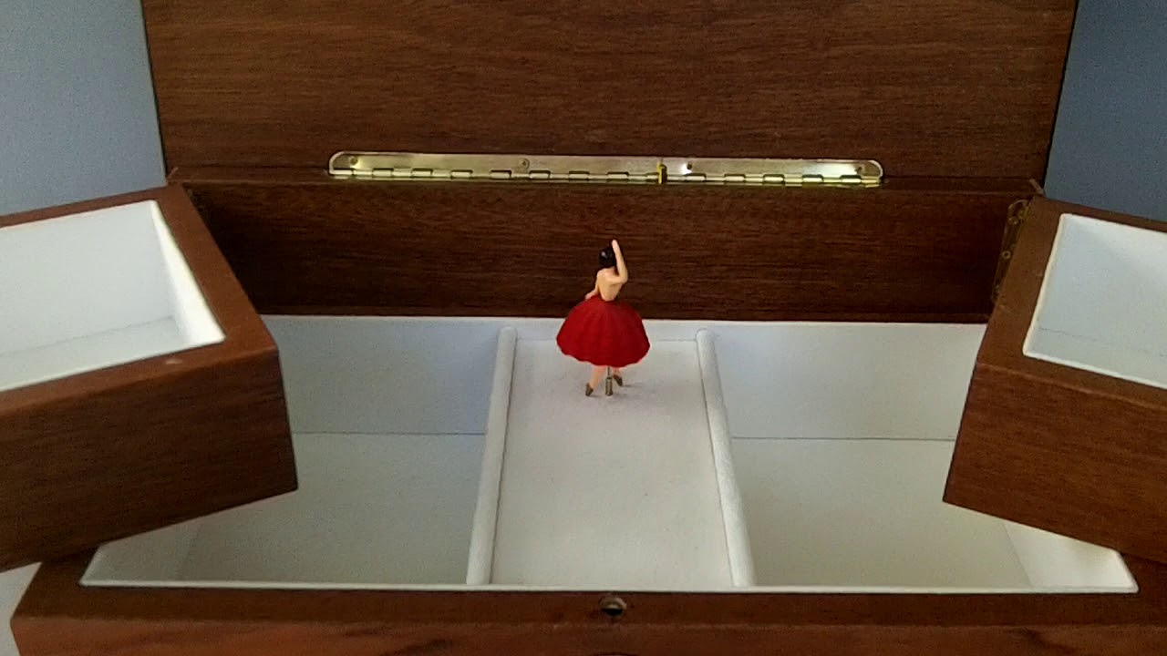VINTAGE REUGE DANCING BALLERINA WIND UP MUSIC BOX Jewelry Wooden Case