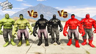 Green Hulk vs. Red Hulk vs. Black Hulk Epic Battle in GTA 5