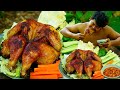 Survival cooking skill  full chicken roasted  fry chicken recipe with carrotcucumberchili sauce