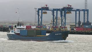 Ship Silver River leaving Belfast Harbour on the 22nd November 2023 for Ramsey, Isle of Man.