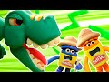 Play dohs huge trex dinosaur jungle chase  jurassic park explorer surprise for kids