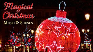 Magical Christmas Scenes & Music Ambience w/ Christmas Lights & Snow Falling