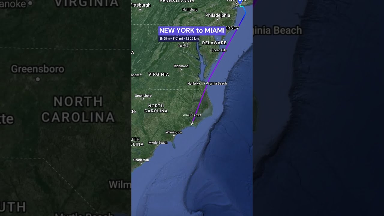 NEW YORK to MIAMI Flight - Time and Distance