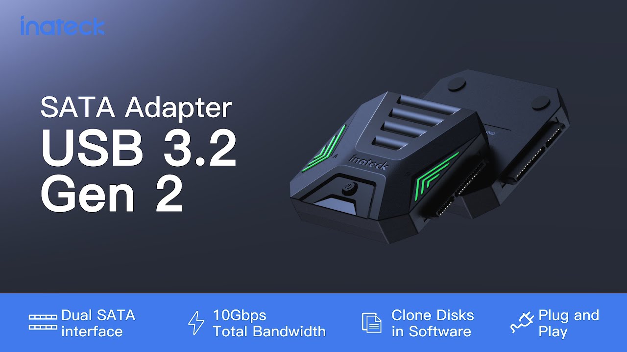 Inateck USB 3.2 Gen 2 to SATA Adapter with Disk Cloning by Software