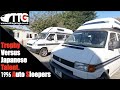 we review a VW T4 AutoSleeper trophy, V a Japanese spec Auto sleeper Talent. Both 1996 camper vans