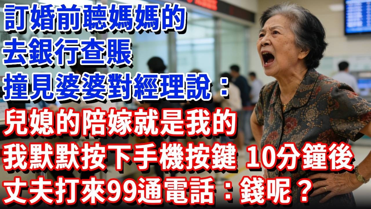 訂婚前聼媽媽的去銀行查賬，撞見婆婆對經理說：兒媳的陪嫁就是我的，快把200萬轉來！我默默按下手機按鍵，10分鐘後，丈夫打來99通電話：錢呢？#小魚故事會#為人處世#人生感悟#中老年生活