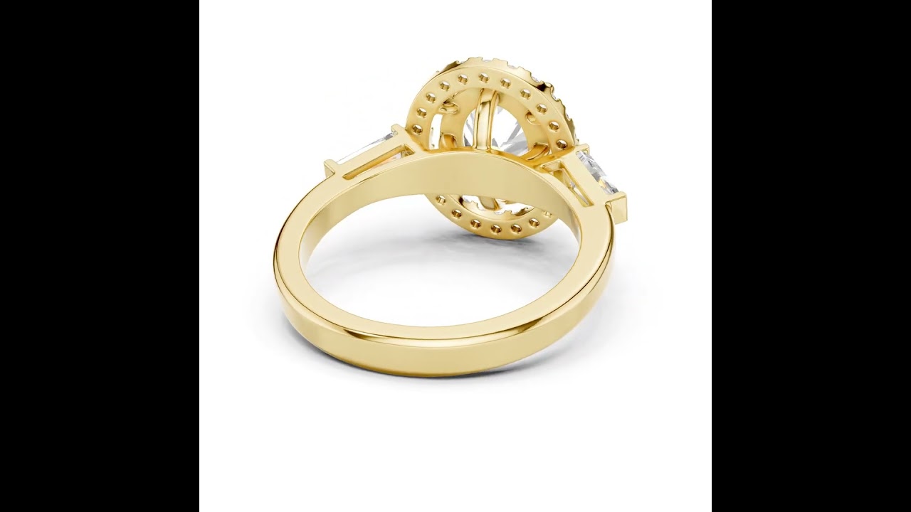 Oval Cut Diamond Halo Ring With Tapper Baguette