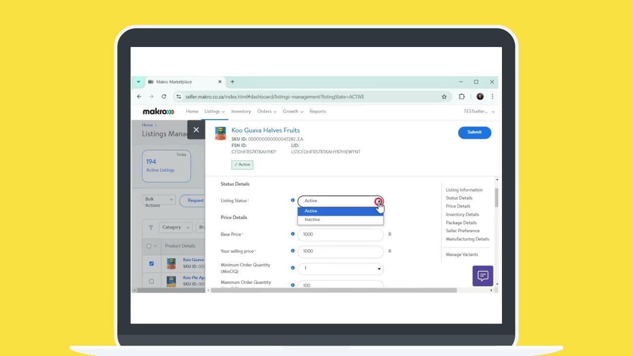 Updating listing information
