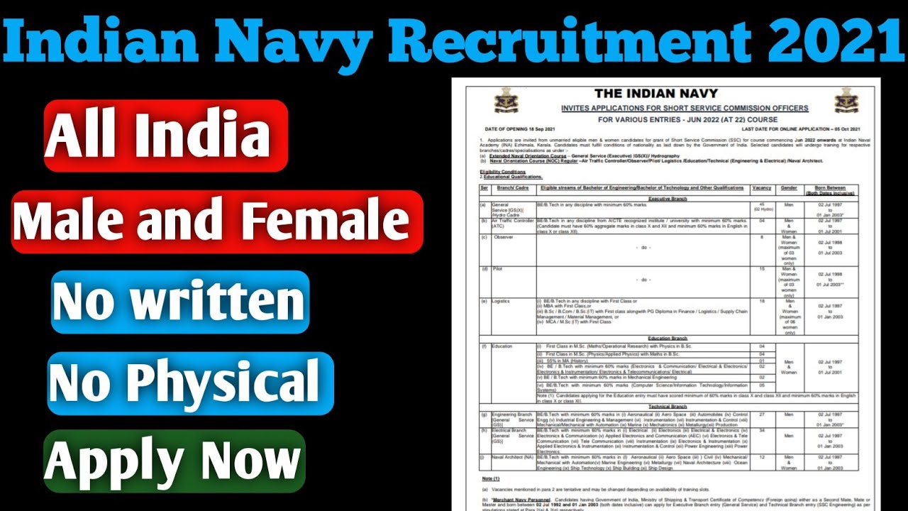 Indian Navy Recruitment 2021 | SSC officer recruitment | Apply now