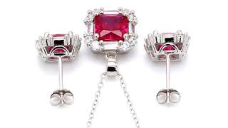 Princess Cut Ruby Pendant With Earrings In 925 Silver