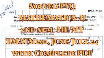 Mathematics-2, Solved PYQ, BMATM201, June/July.24, 22 scheme, ME/MT branch, with PDF