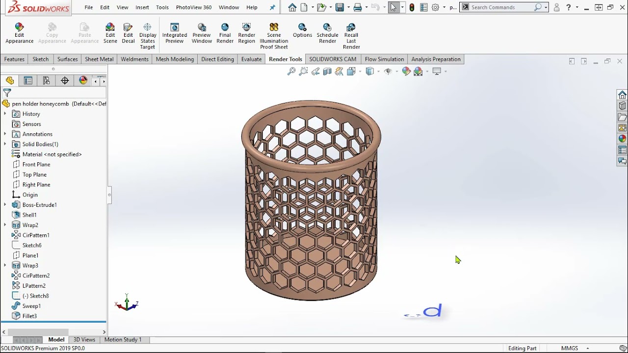 Honeycomb pattern on silinder - solidworks 