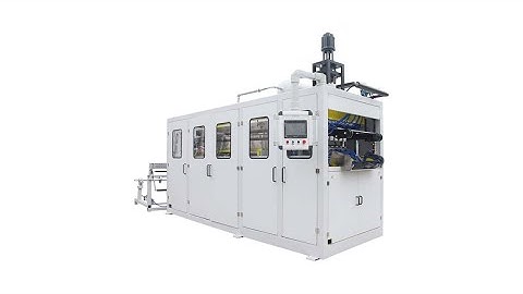 lid thermoforming machine with robot stacking