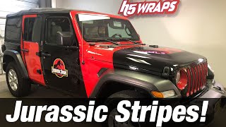 Jurassic Park Jeep vinyl wrap Stripes Installation