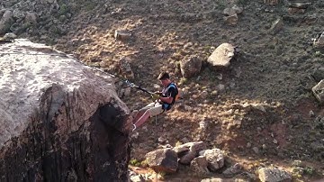 Colin was the first to rappel over the edge!