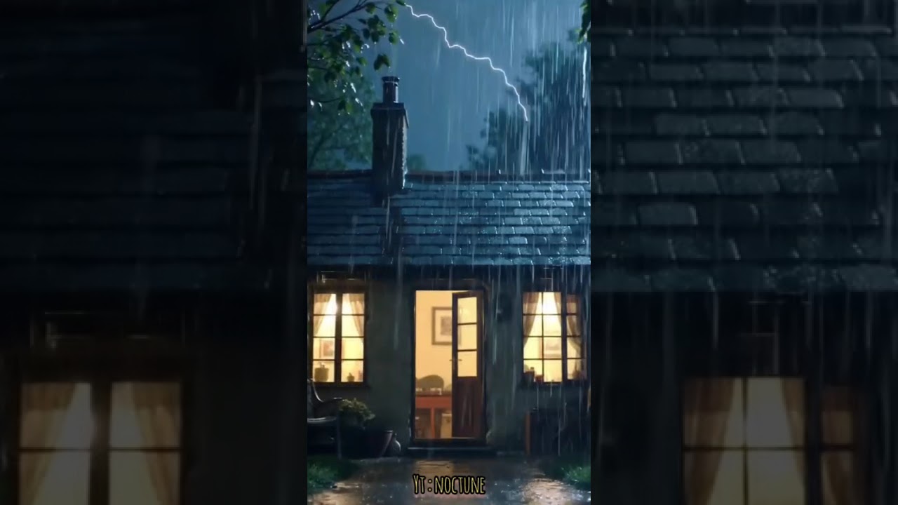 Cozy Wooden House Ambiance on a Rainy Night 