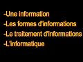 Une information-Les formes d'informations- Le traitement d'informations- L'informatique