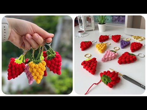 Kolay Tığ işi Çilek Anahtarlık Yapımı 🍓 Crochet Strawberry Keychain / Anahtarlık Örgü Modelleri