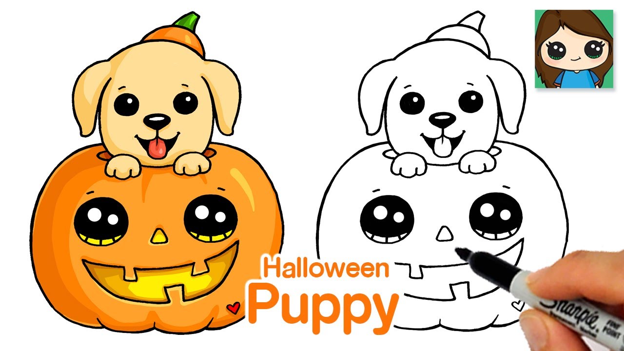 How to Draw a Puppy Dog Easy ???? Cute Halloween Art - YouTube