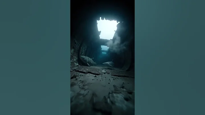 Giant grouper (goliath). A large shipwreck at the bottom of the ocean. Shocking ambush attack. 1