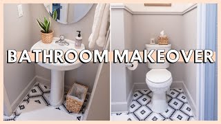 DIY BATHROOM MAKEOVER ON A BUDGET | renter friendly bathroom makeover + small bathroom makeover