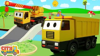 Construction vehicles, emergency team save animals- dump truck, bulldozer and excavator for kids