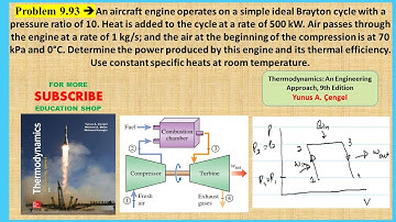 Brayton Cycle Problem 9-93 | 500 kW Heat Input | Thermal Efficiency & Power Output