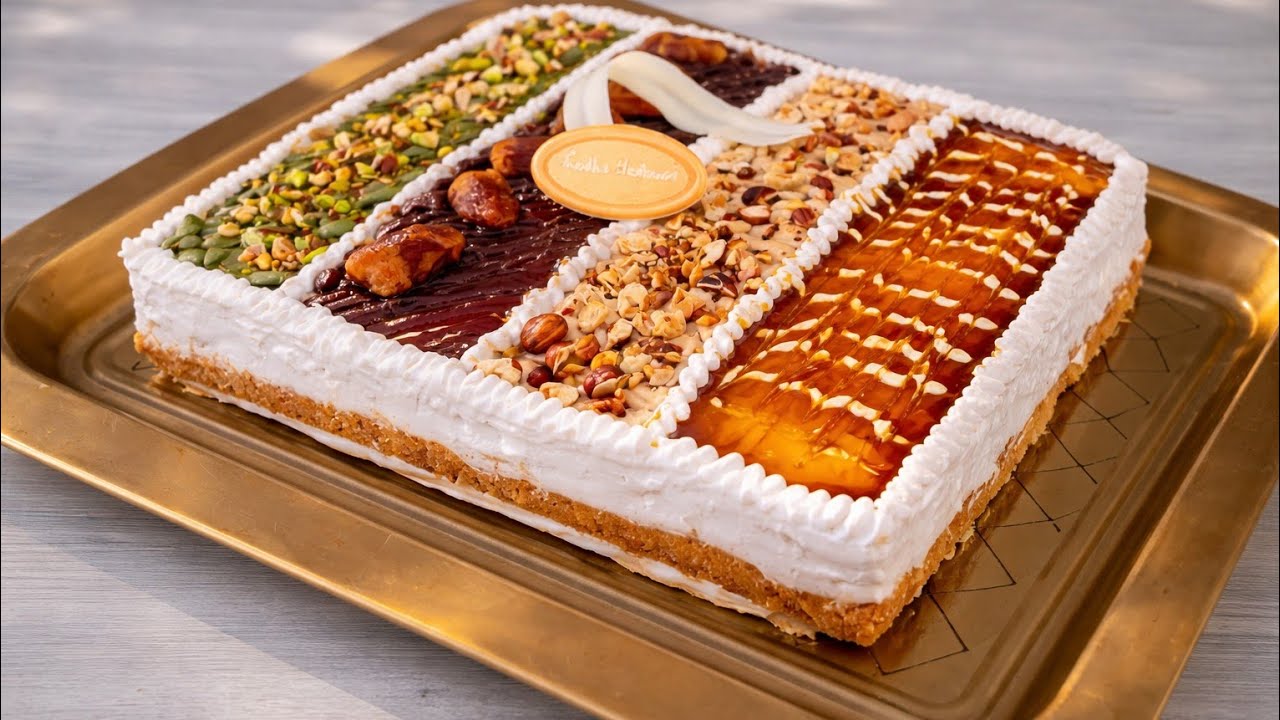 #مدلعة فورسيزون بـ 5 طبقات في صينية واحدة 😱 كنافة وبسبوسة وكريمة وطعم مش طبيعي! #رمضان