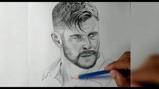 Chris HemsworthThor drawing step by step easy  full sketch outline and  shading tutorial  YouTube