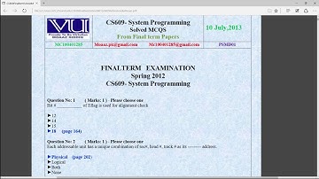 CS609||5 YEARS SOLVED PAST PAPERS||QUIZES||VIRTUAL UNIVERSITY
