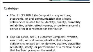 Complaint Handling in Compliance with FDA and ISO Regulations