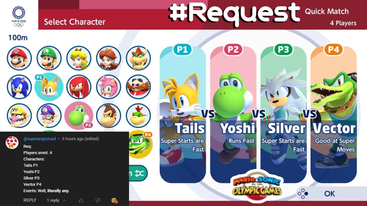 MARIO AND SONIC AT TOKYO 2020 : Gameplay (4 Players) Tails VS Yoshi VS Silver VS Vector