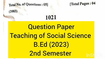 Teaching Of Social Science||Question Paper||B.Ed 2nd Semester||2023||S.P.U. Mandi|| H.P.U. SHIMLA||