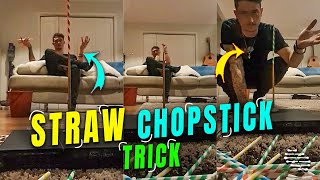 Guy Land a Straw from across the Room on a Chopstick