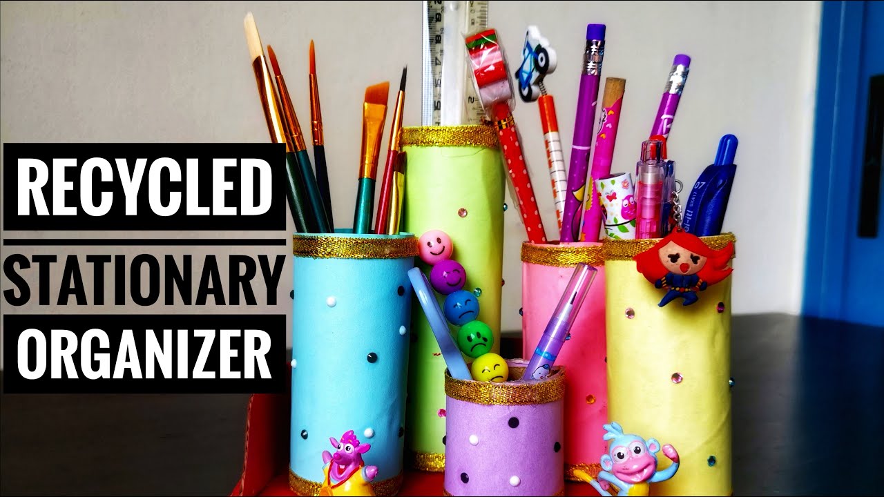 Recycled stationary organizers Easy Paper roll crafts DIY creative