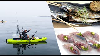 SUSHI CHEF MAKES 3 COURSE MEAL ON A KAYAK IN THE OPEN OCEAN