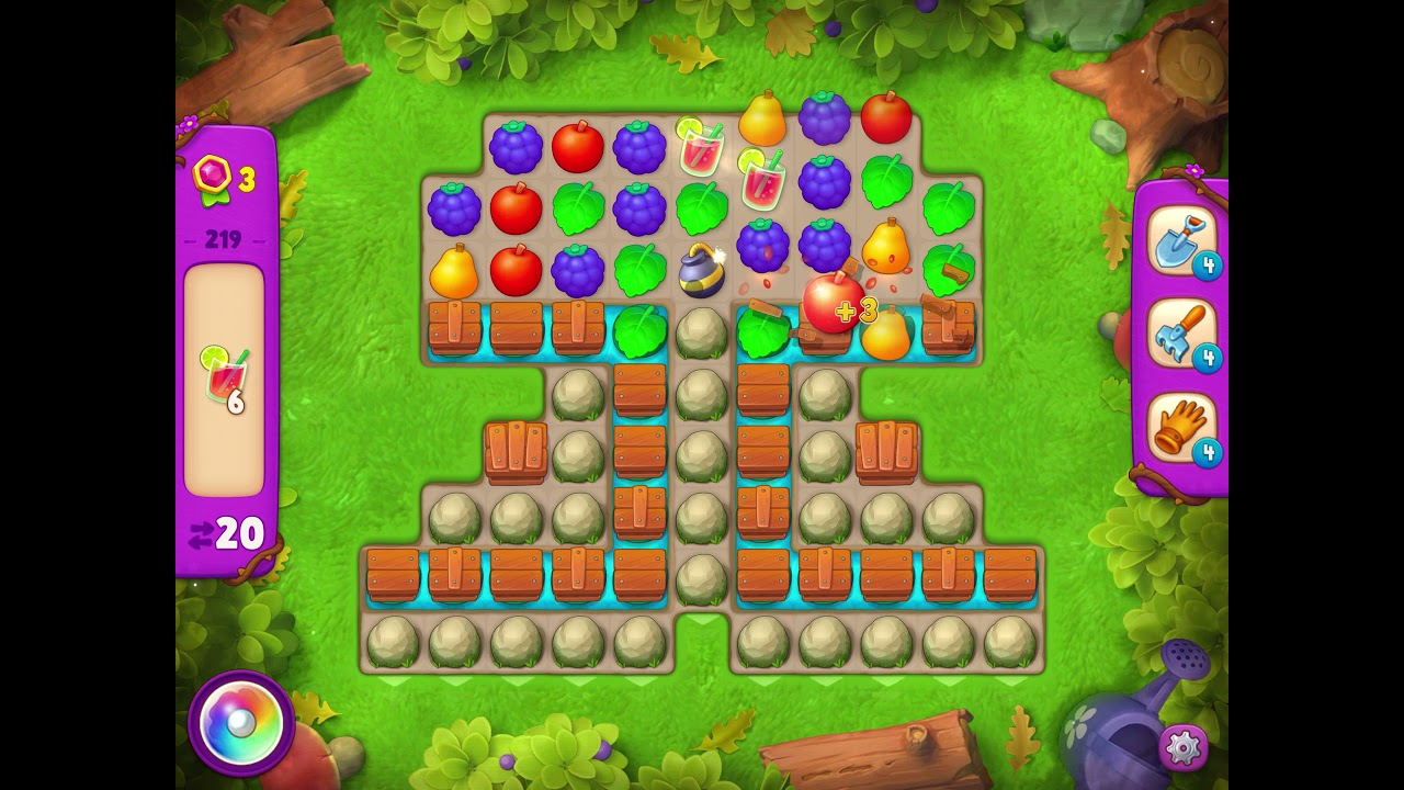 GardenScapes Level 219 no boosters (21 moves)