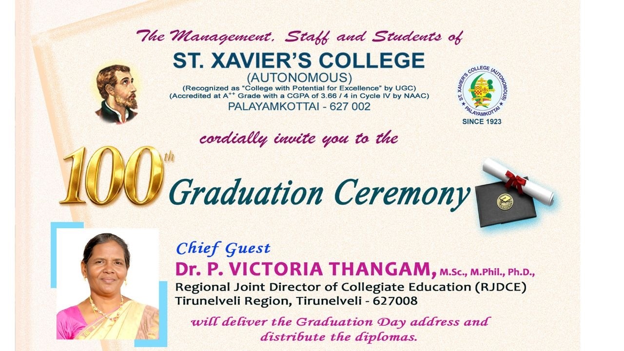 100th GRADUATION CEREMONY | Chief Guest Dr.P.VICTORIA THANGAM, M.Sc., M.Phil.,Ph.D., Regional(RJDCE)