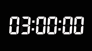 3 Hours Digital Countdown Timer | Black Background | White Text | No Sounds