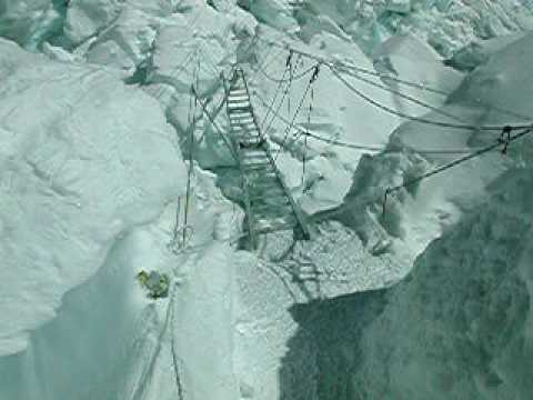 Crossing the Khumbu Icefall on Mount Everest