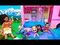 バービー キャンピングカー 組み立て すべり台プール遊び ディズニープリンセス モアナとラプンツェルびっくらたまご⭐ Barbie 人形 アニメ