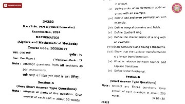 BA BSC 3RD SEM MATHEMATICS ALGEBRA AND MATHEMATICAL METHODS 2024 | VBSPU