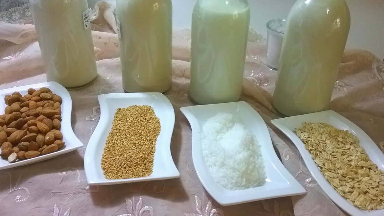 طريقة تحضير حليب اللوز و السمسم وجوز الهند والشوفان أربعة أنواع من الحليب النباتية الصحية