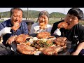 파김치와 함께 구운 돈마호크 스테이크!! 볶음밥까지!! (Pork tomahawk with Green onion Kimchi) 요리&먹방!! - Mukbang eating show